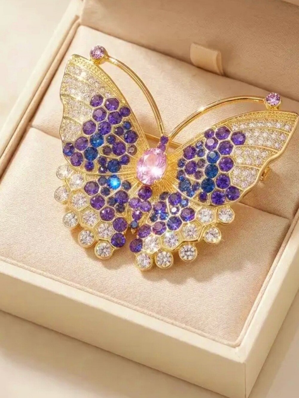 Gold Crystal Butterfly Brooch - Picture 2 of 4